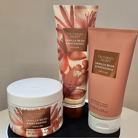 Victoria’s Secret Vanilla Bean & Macadamia Indulge Body Wash, Scrub & Lotion NEW - Picture 1 of 11